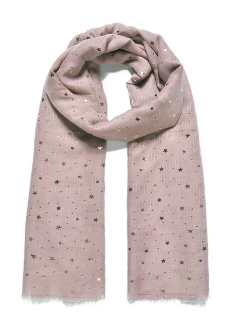 Dusky Pink & Rose Gold Star Print Scarf