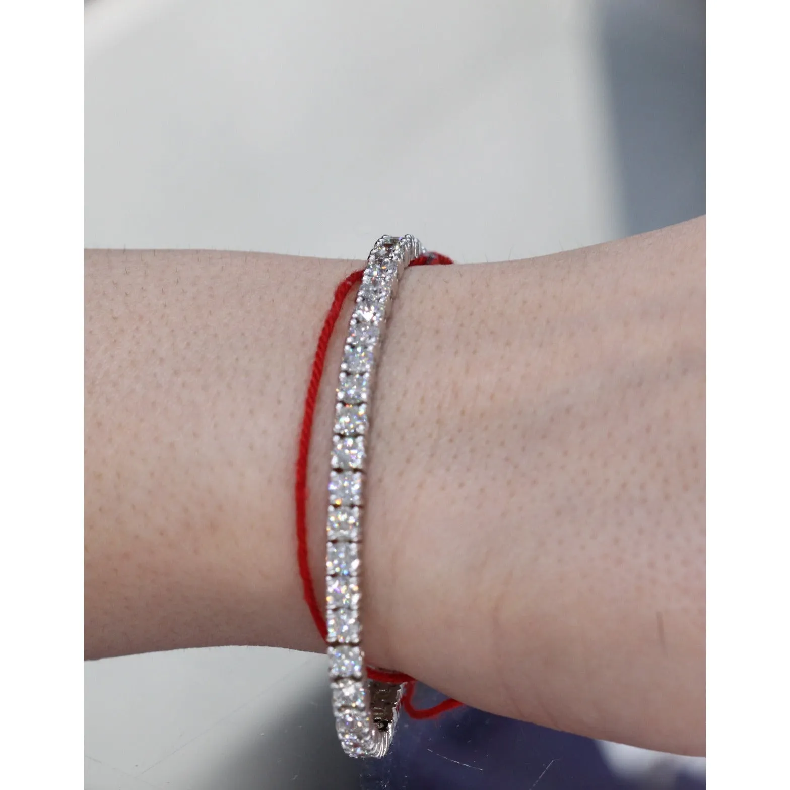 Libby 9 Carat Round Brilliant Lab Grown Single Row Diamond Tennis Bracelet in 14k White Gold
