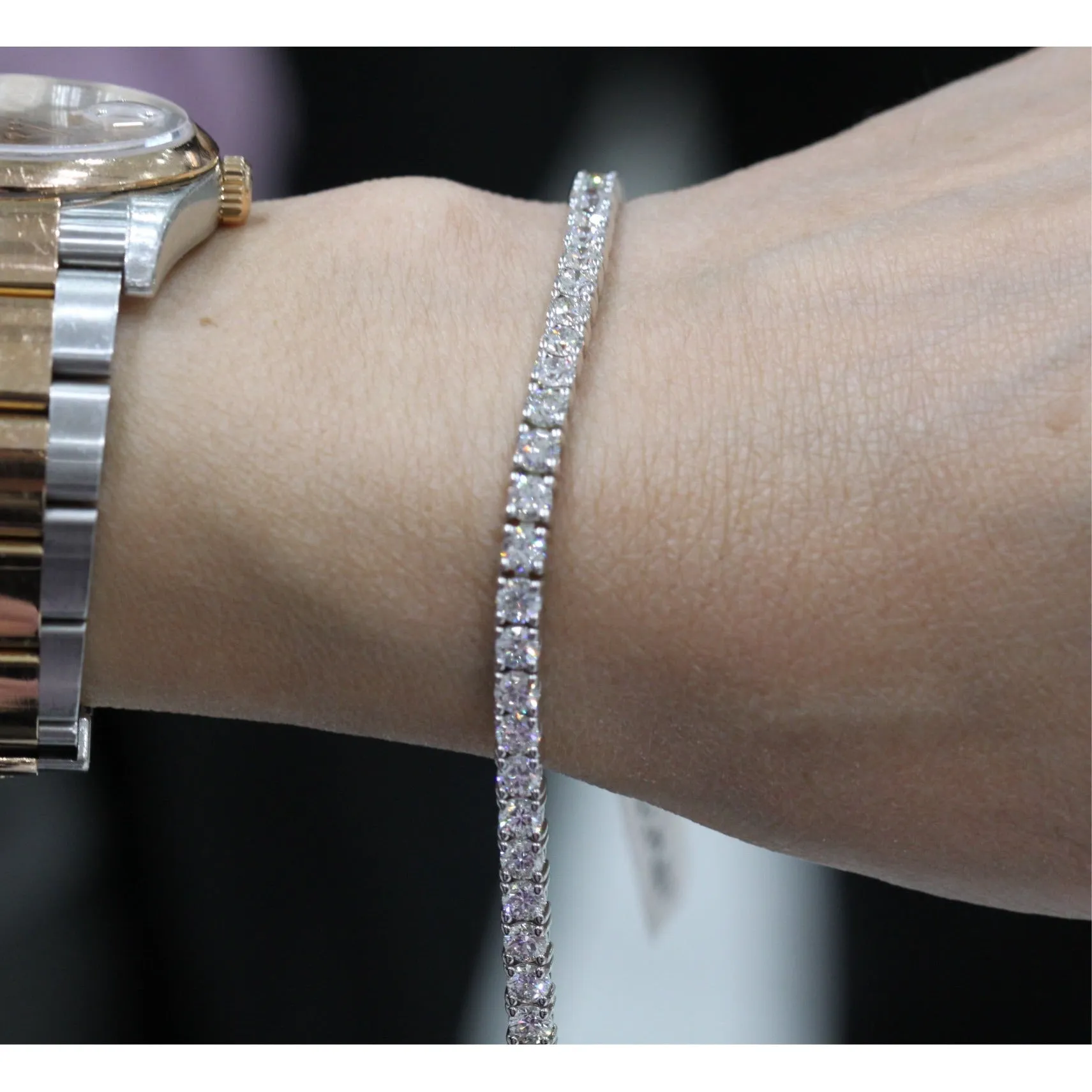Libby 9 Carat Round Brilliant Lab Grown Single Row Diamond Tennis Bracelet in 14k White Gold
