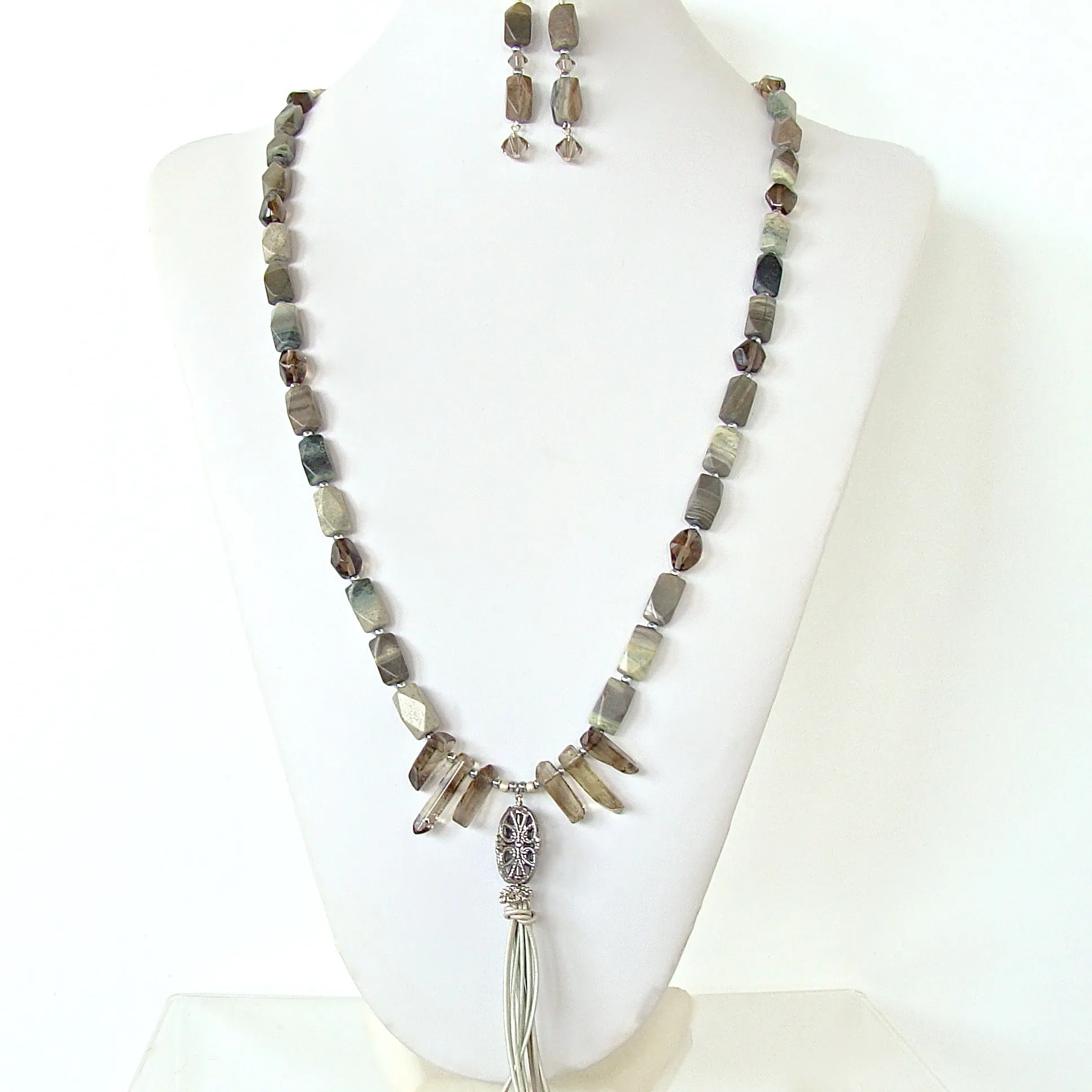 Palomino: Jasper Necklace with White Tassel