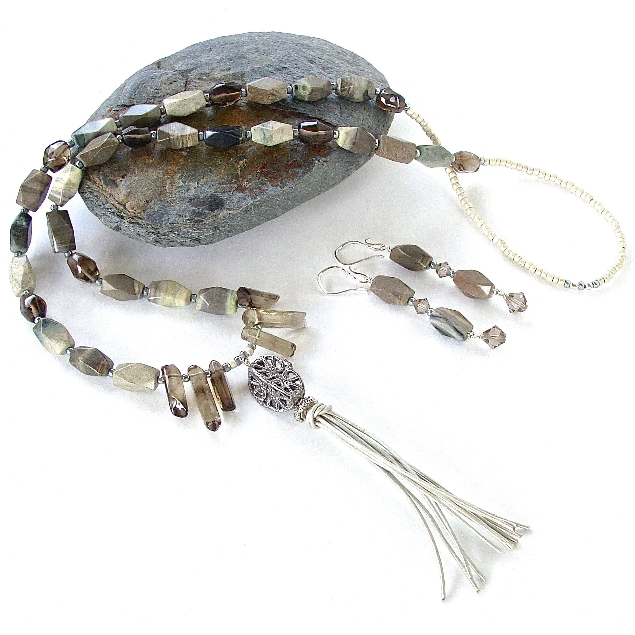 Palomino: Jasper Necklace with White Tassel