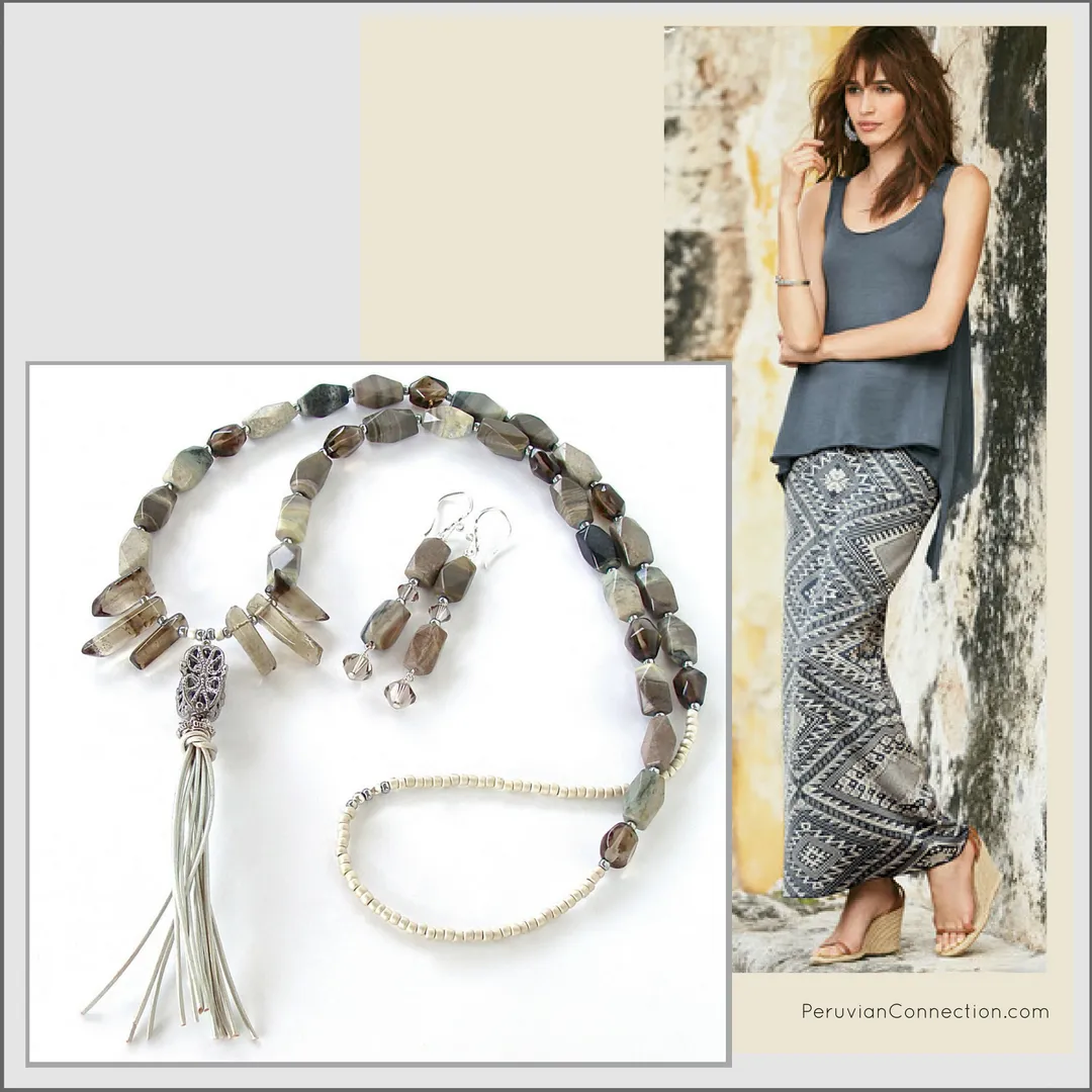 Palomino: Jasper Necklace with White Tassel