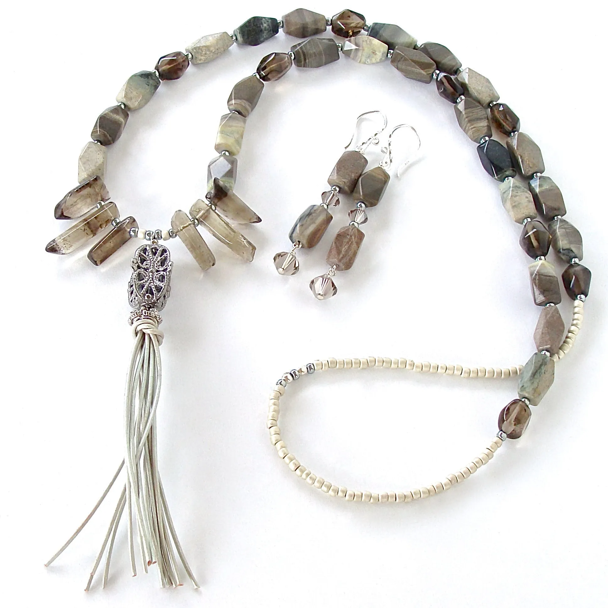 Palomino: Jasper Necklace with White Tassel