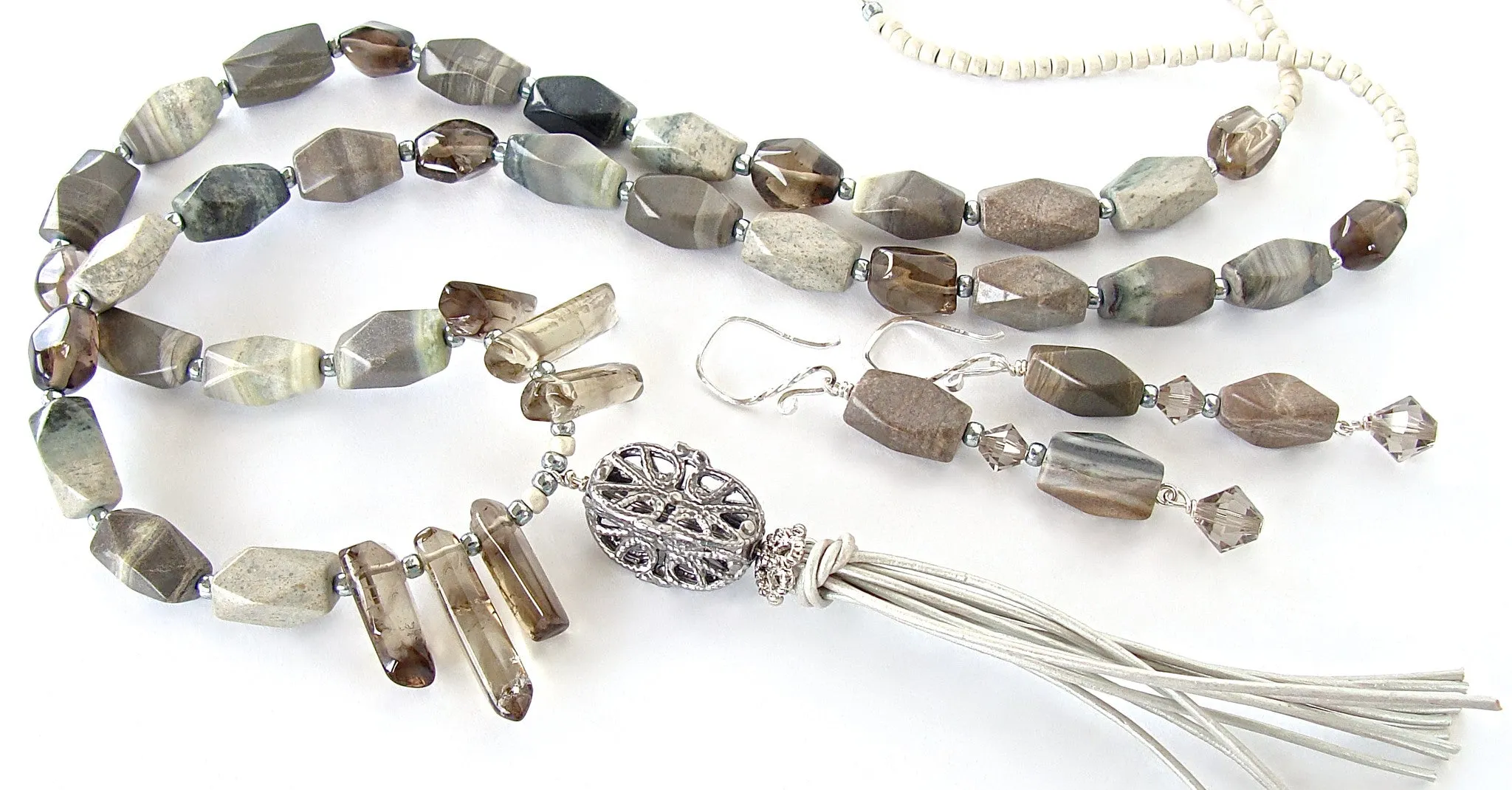 Palomino: Jasper Necklace with White Tassel