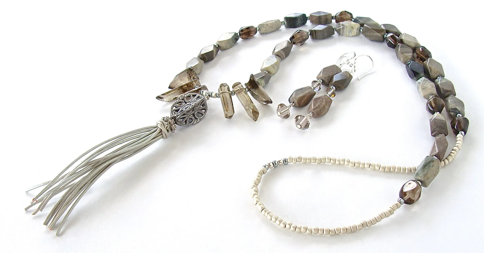 Palomino: Jasper Necklace with White Tassel