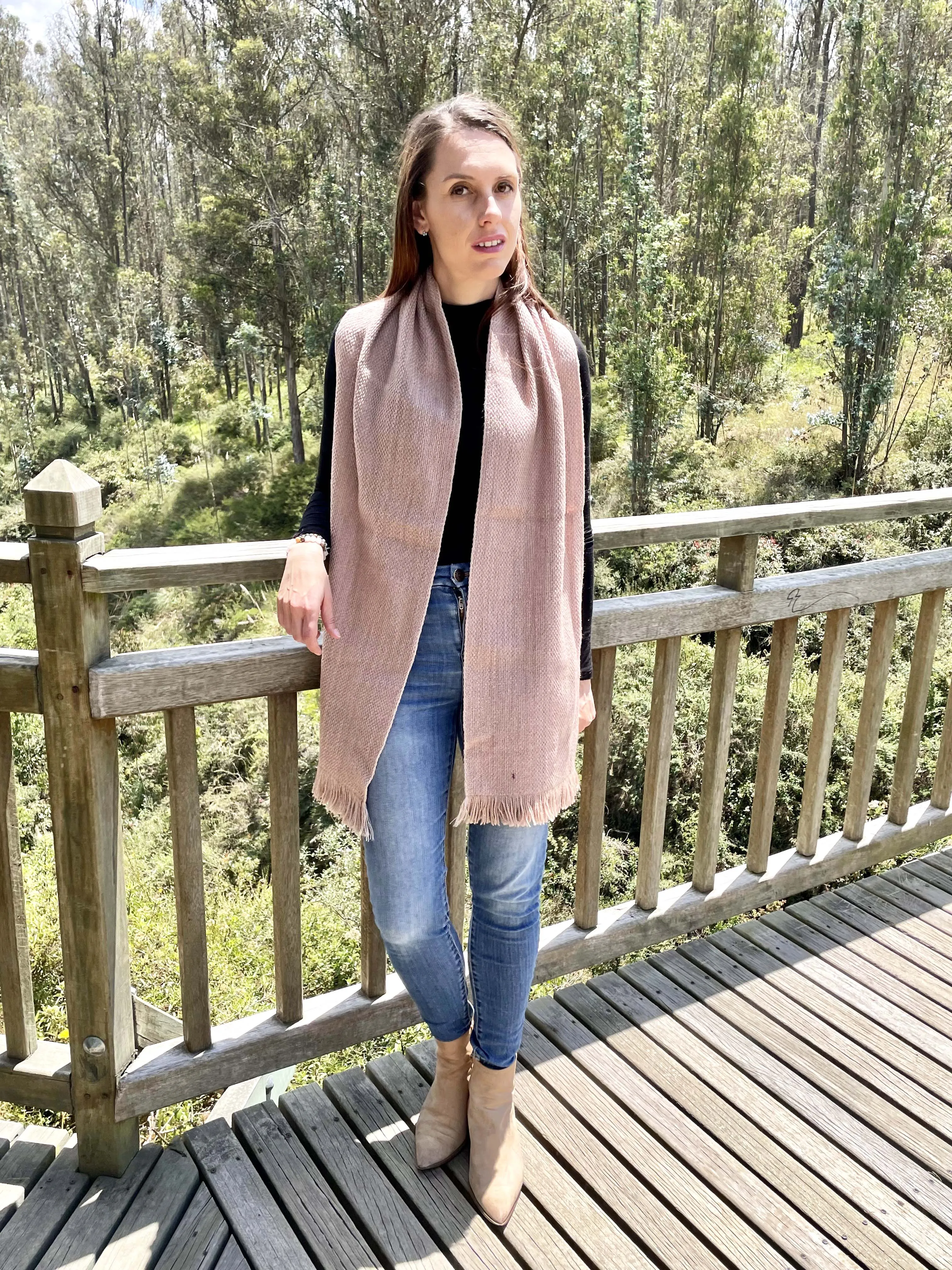Pretty Knitted Pink Wool Scarf Ecuador Wool Fashion