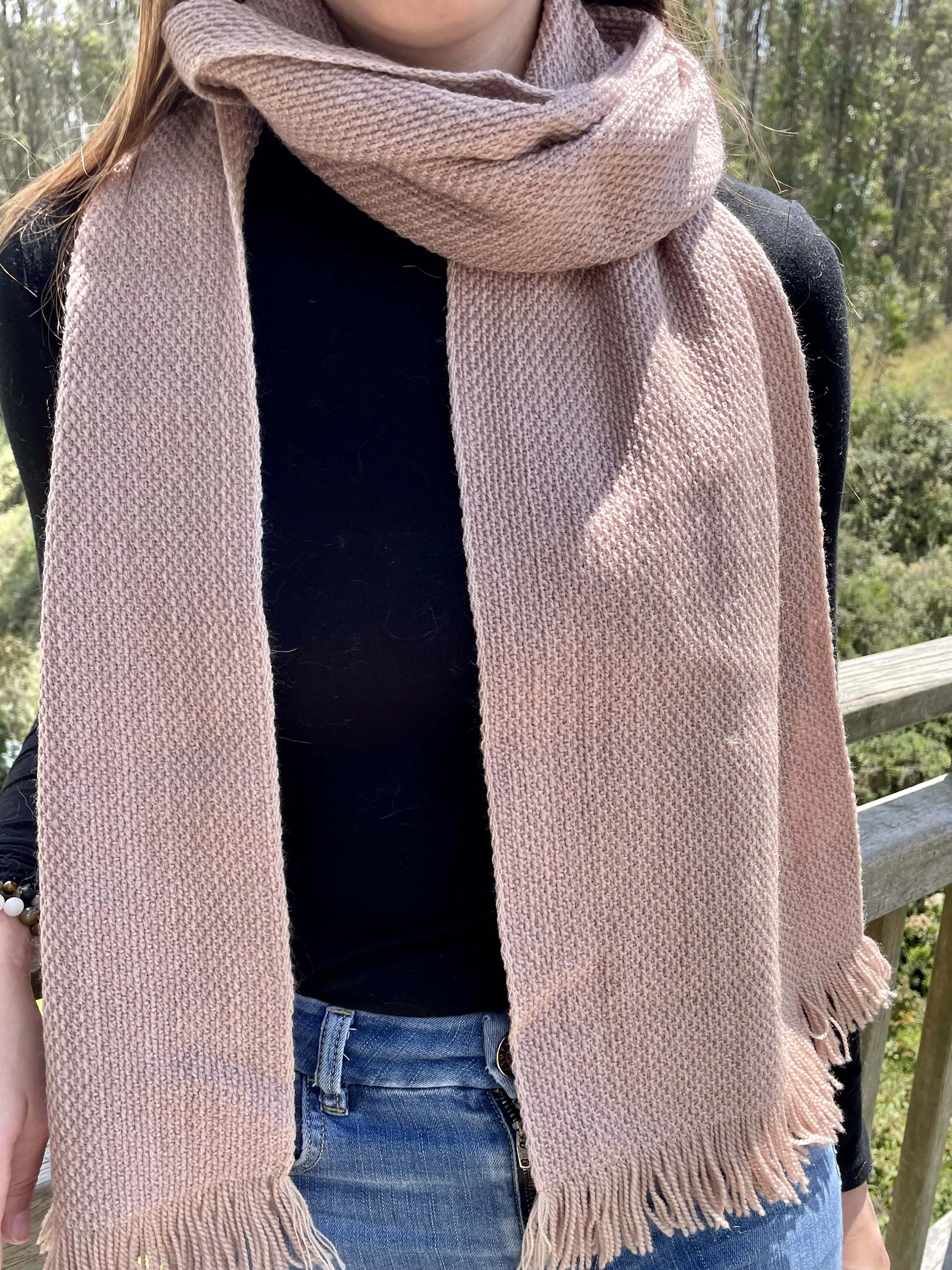 Pretty Knitted Pink Wool Scarf Ecuador Wool Fashion