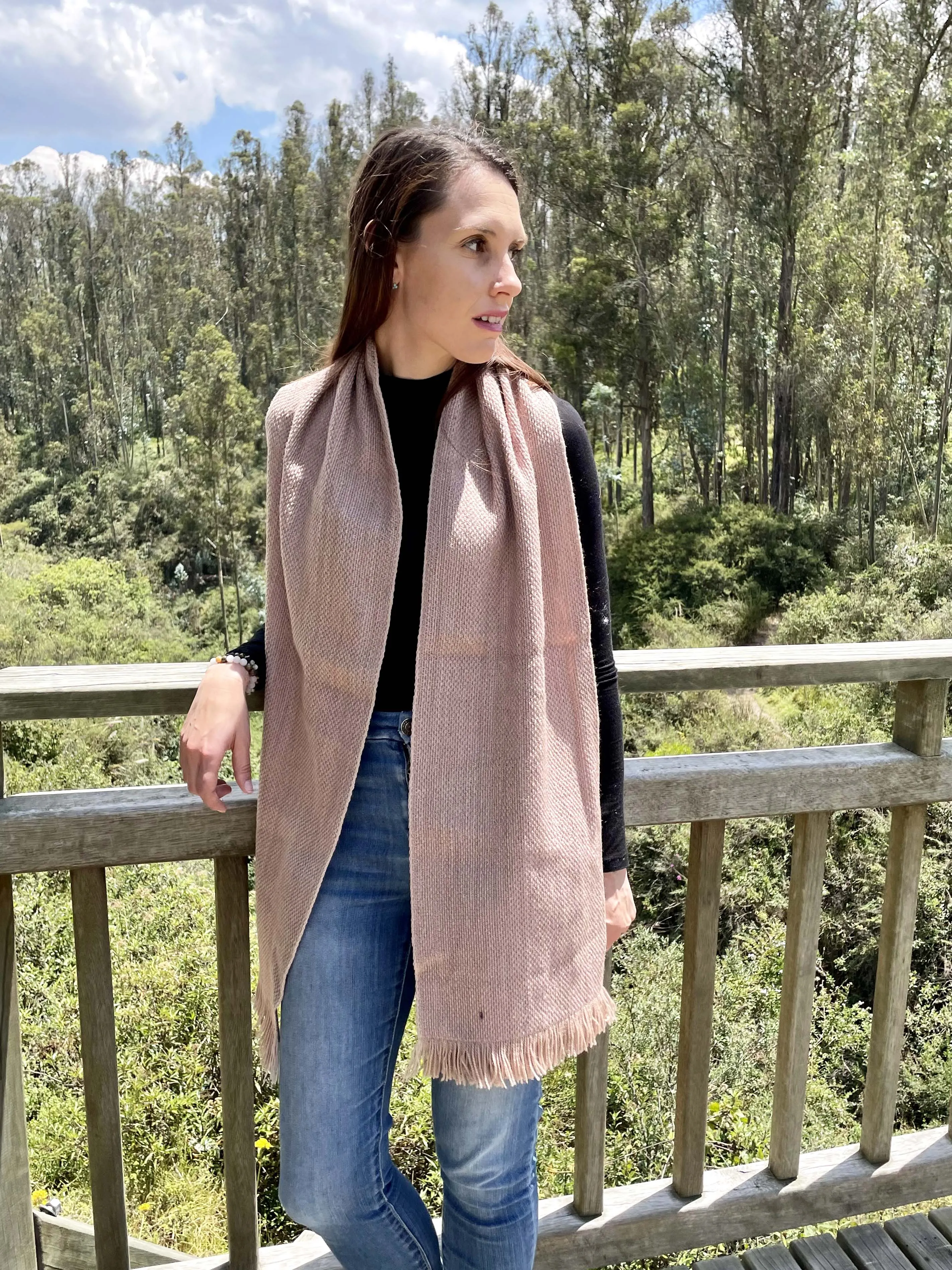 Pretty Knitted Pink Wool Scarf Ecuador Wool Fashion
