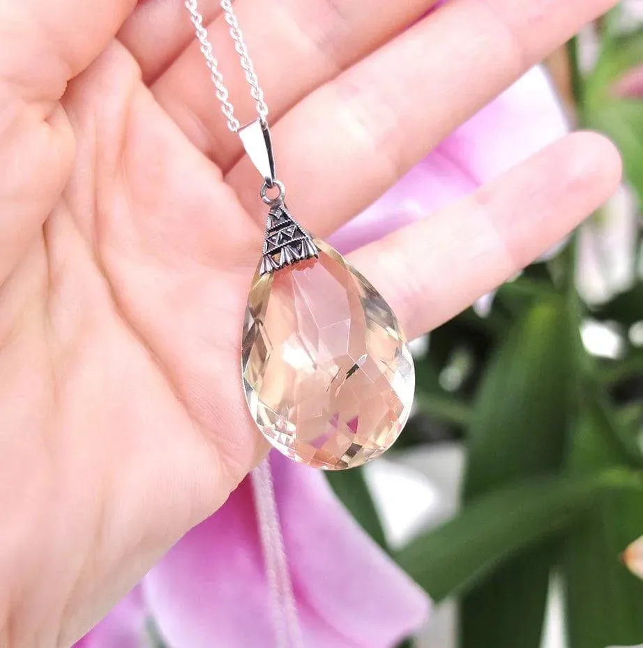 Vintage 1920s Art Deco Citrine Silver Necklace